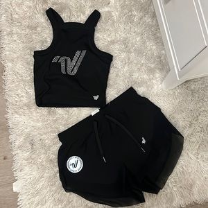 Varsity sports bra tank and shorts set